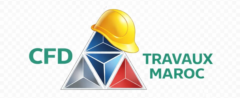 CFD Travaux Maroc construction company logo with yellow safety helmet and geometric triangle symbol